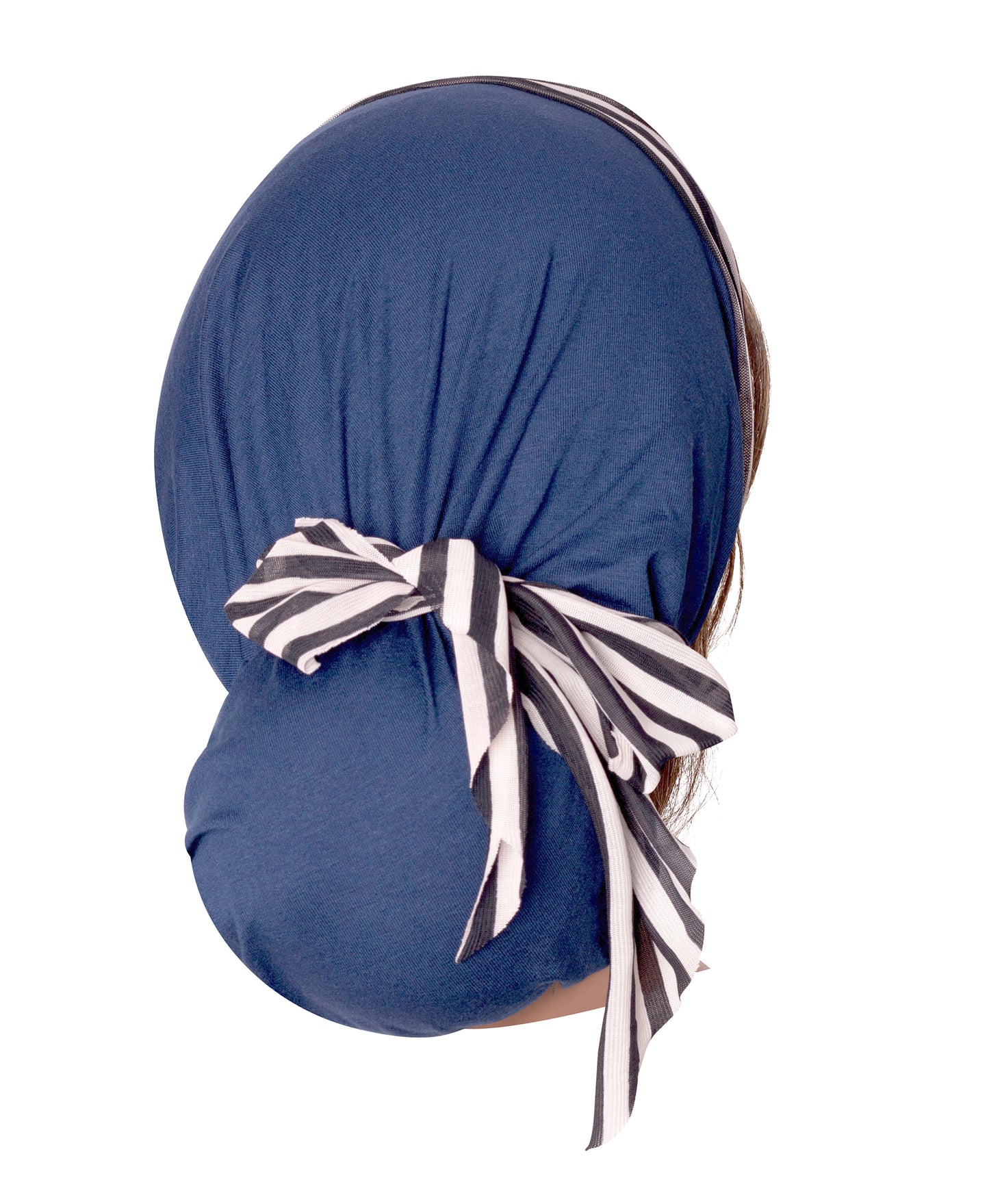 Long navy blue headscarf with stripe wrap