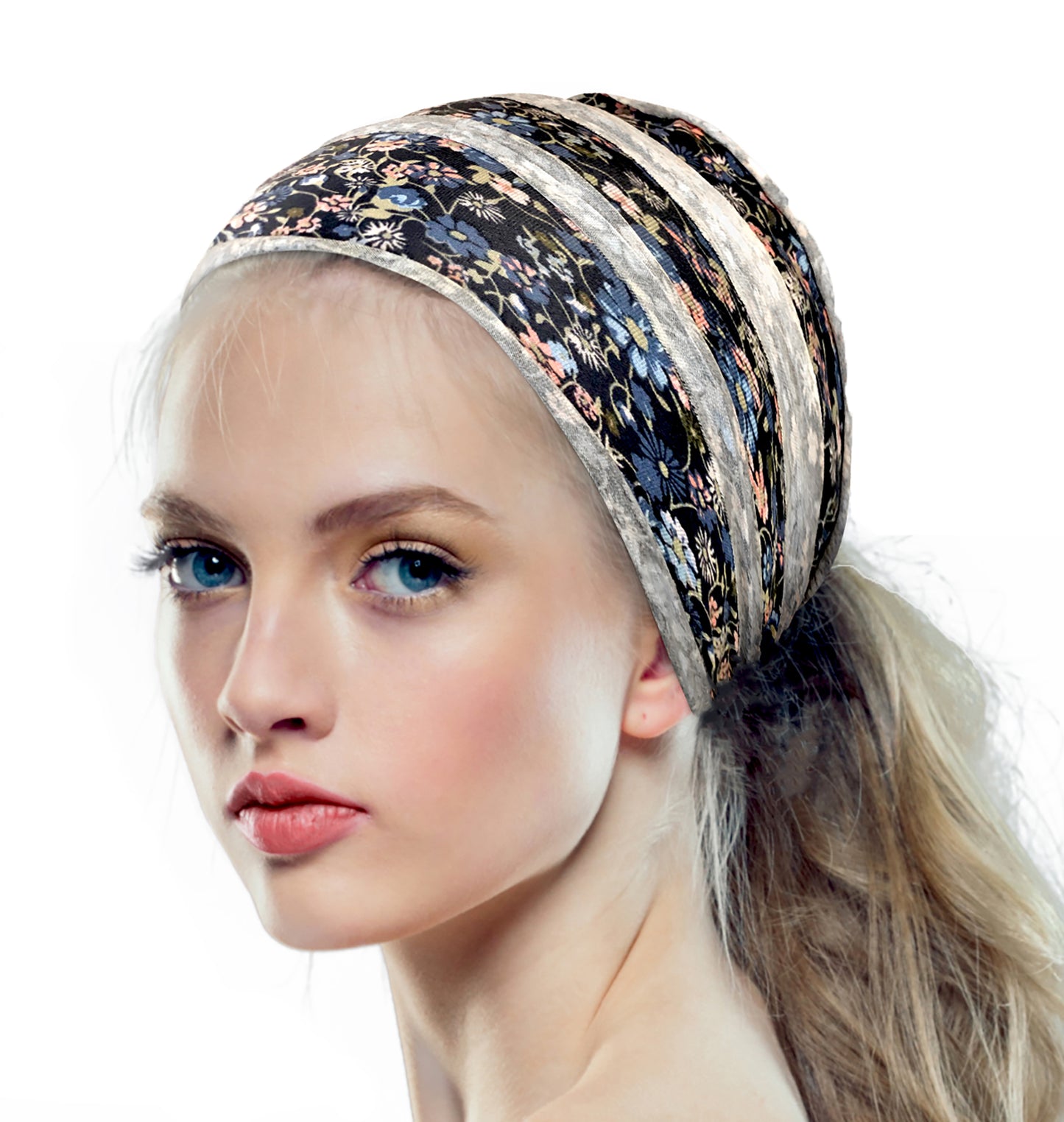 Navy blue floral turban headband