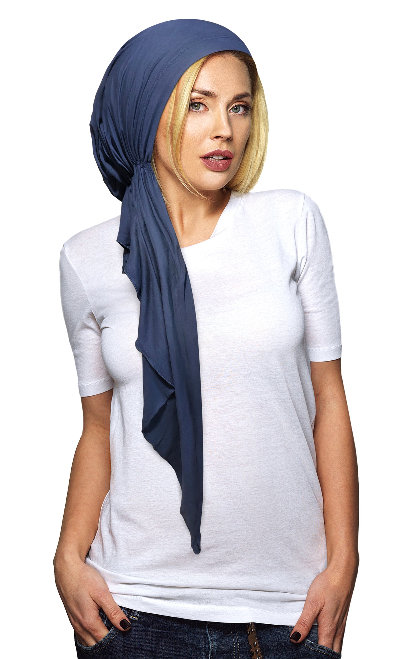 Navy blue long cotton headscarf
