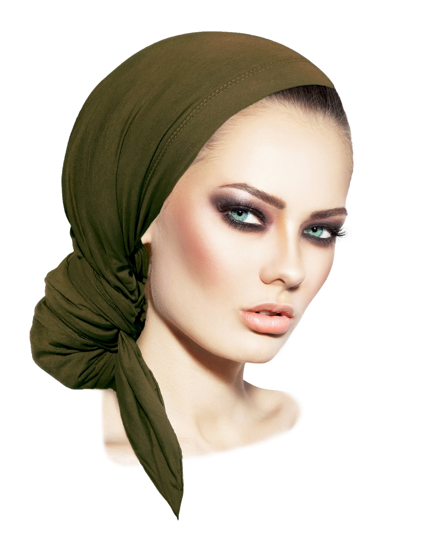 Long pre tied headscarf olive green