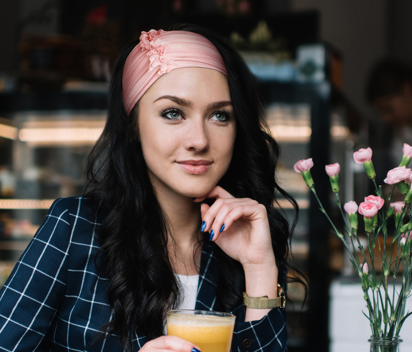 Vintage pink stretchy turban headband