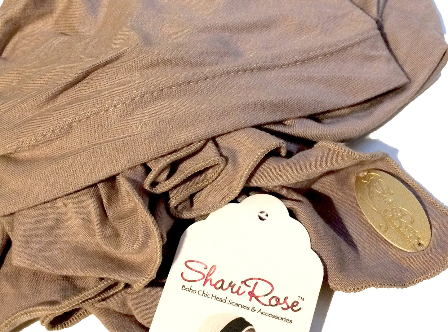 Long taupe pre-tied headscarf