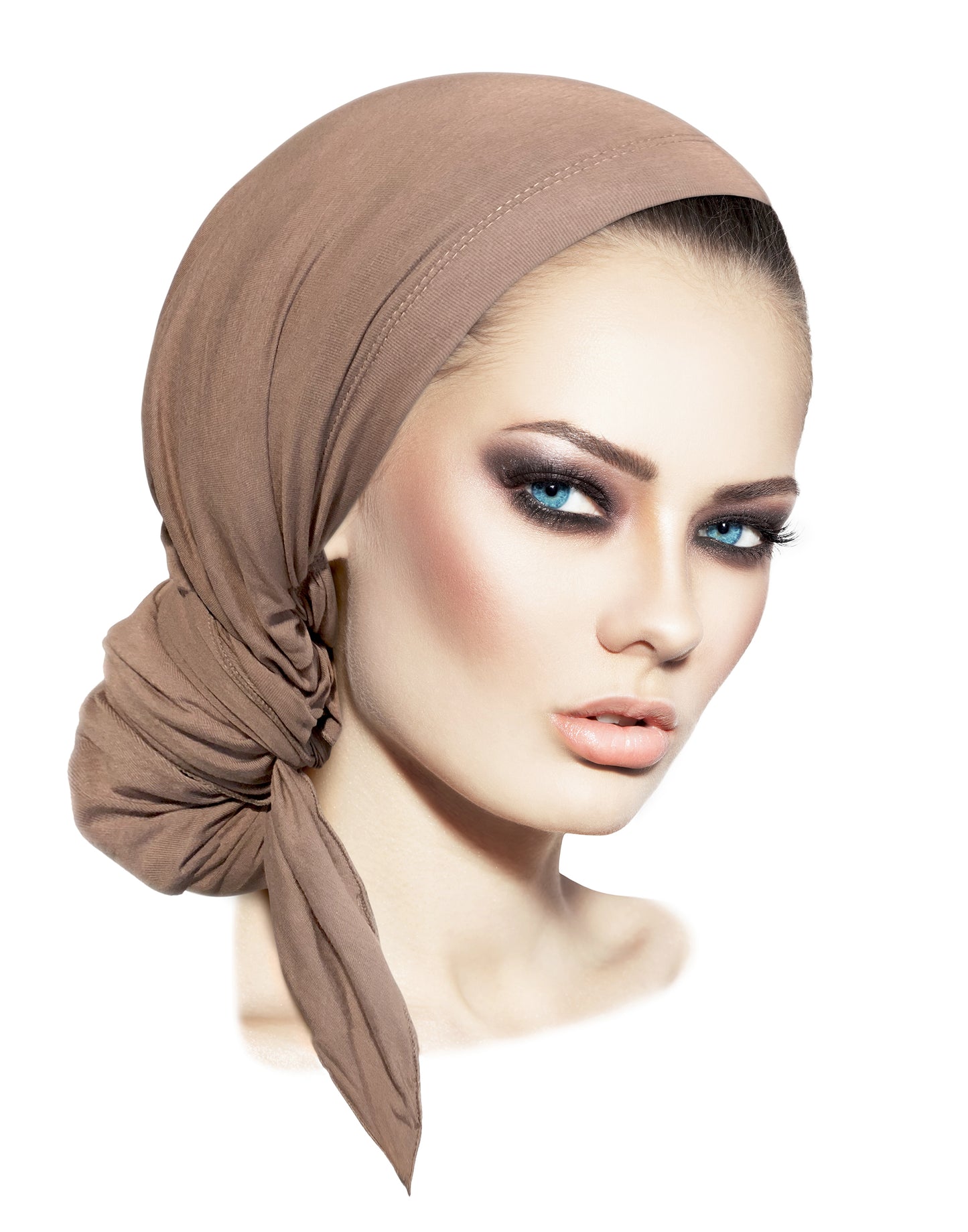 Long taupe pre-tied headscarf