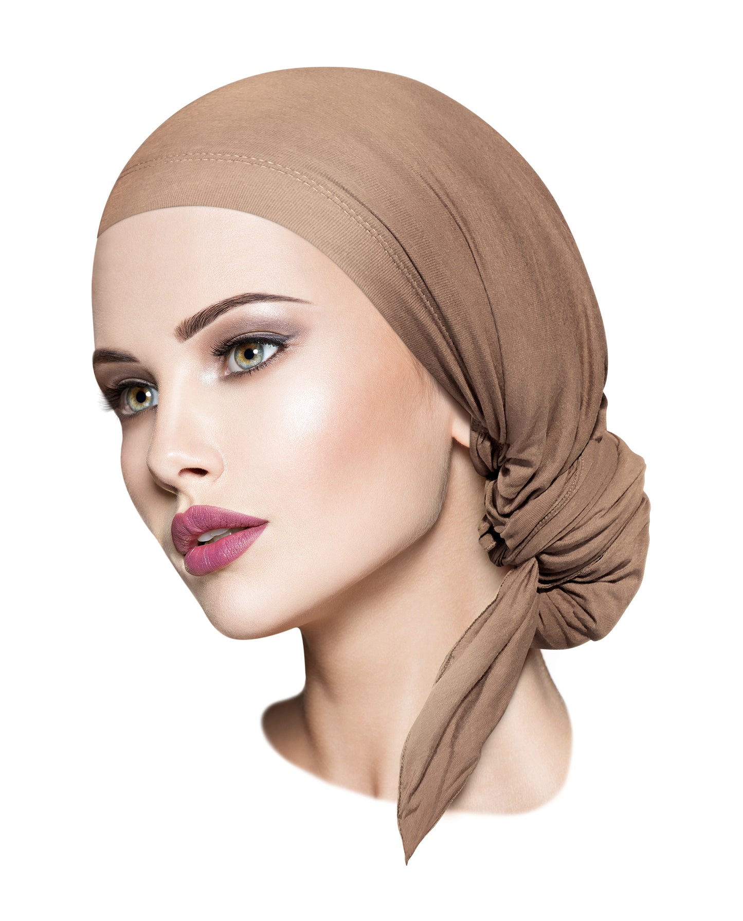 Long taupe pre-tied headscarf