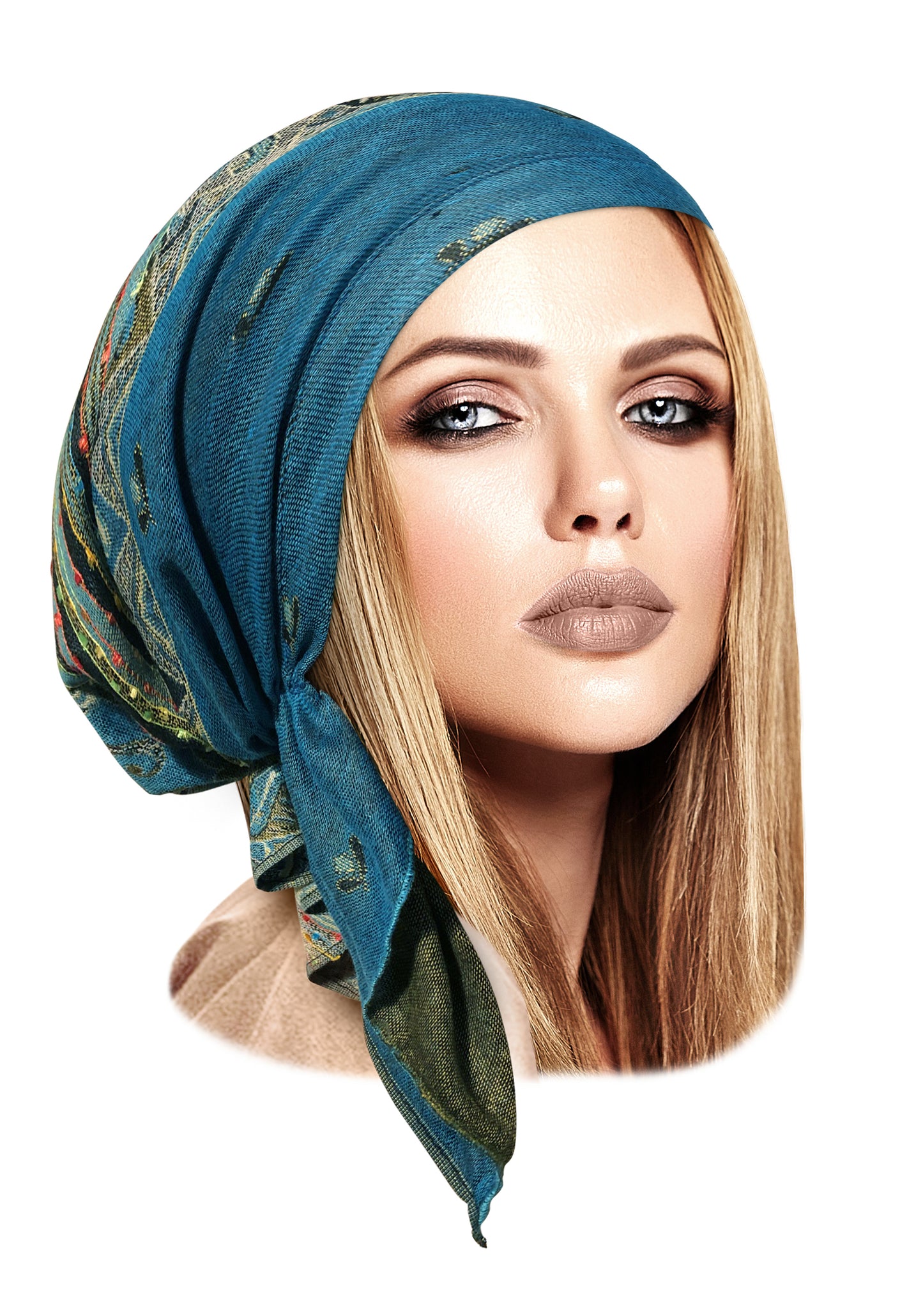 Teal cashmere pre tied headscarf