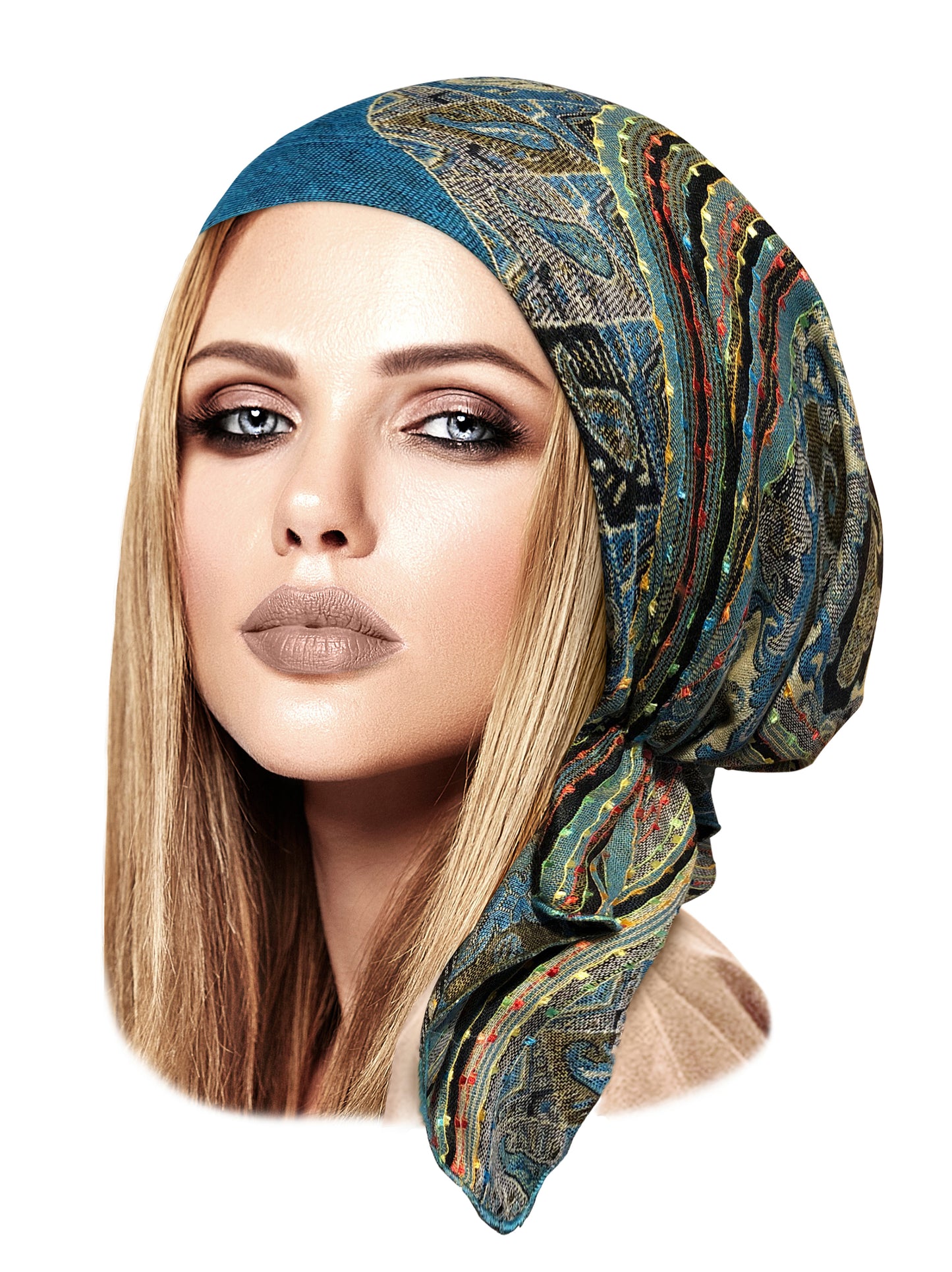 Teal cashmere pre tied headscarf