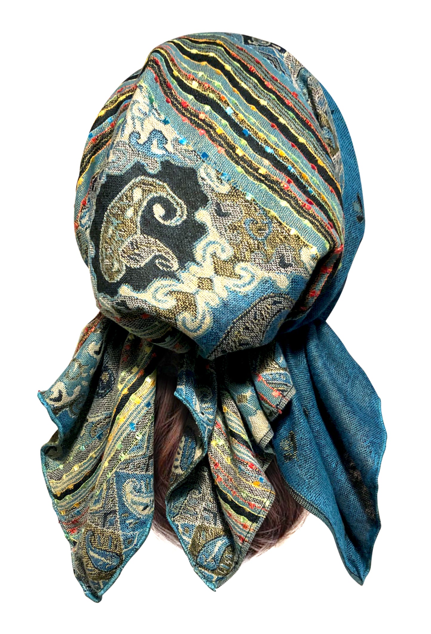Teal cashmere pre tied headscarf
