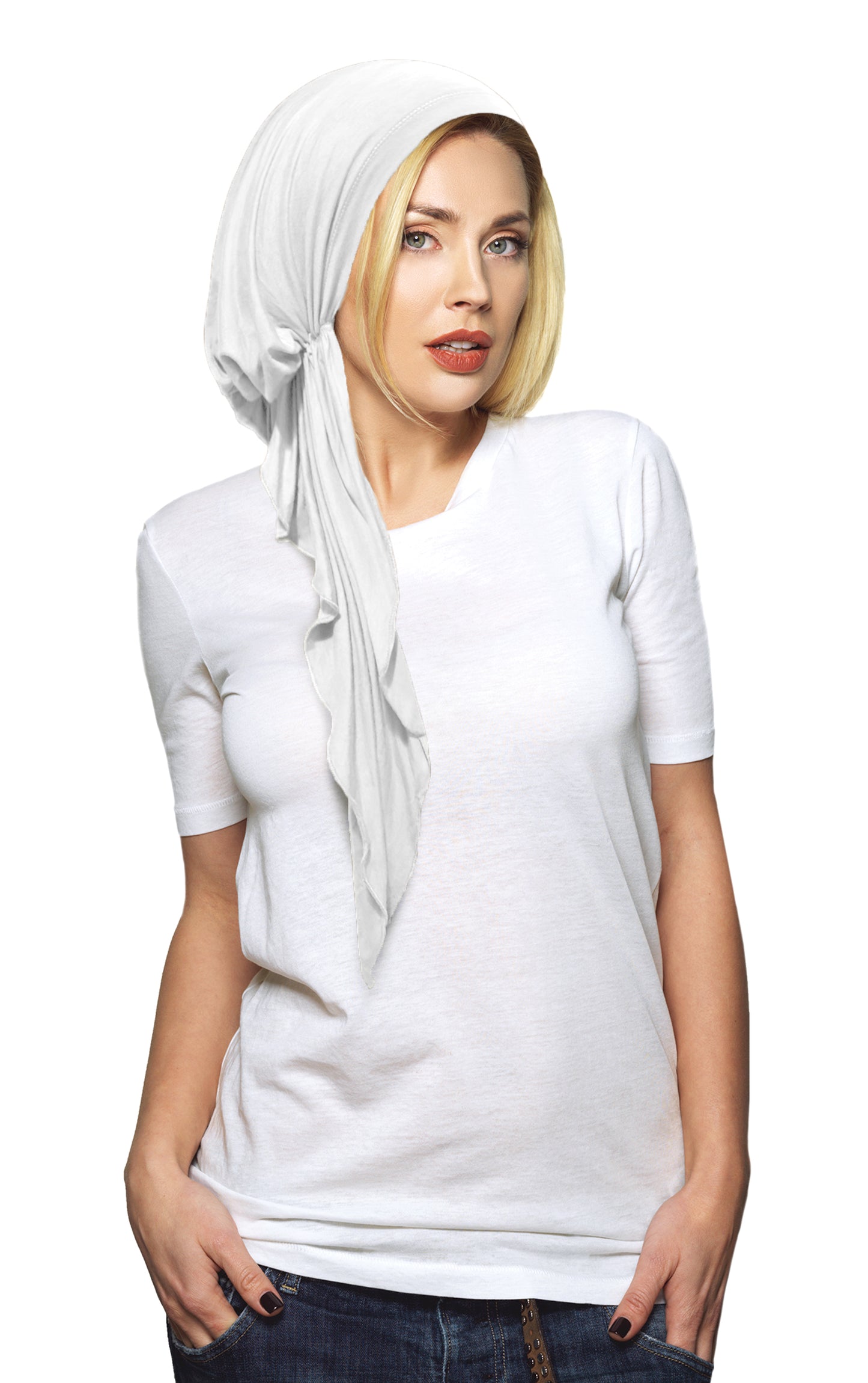 Long white pre-tied headscarf