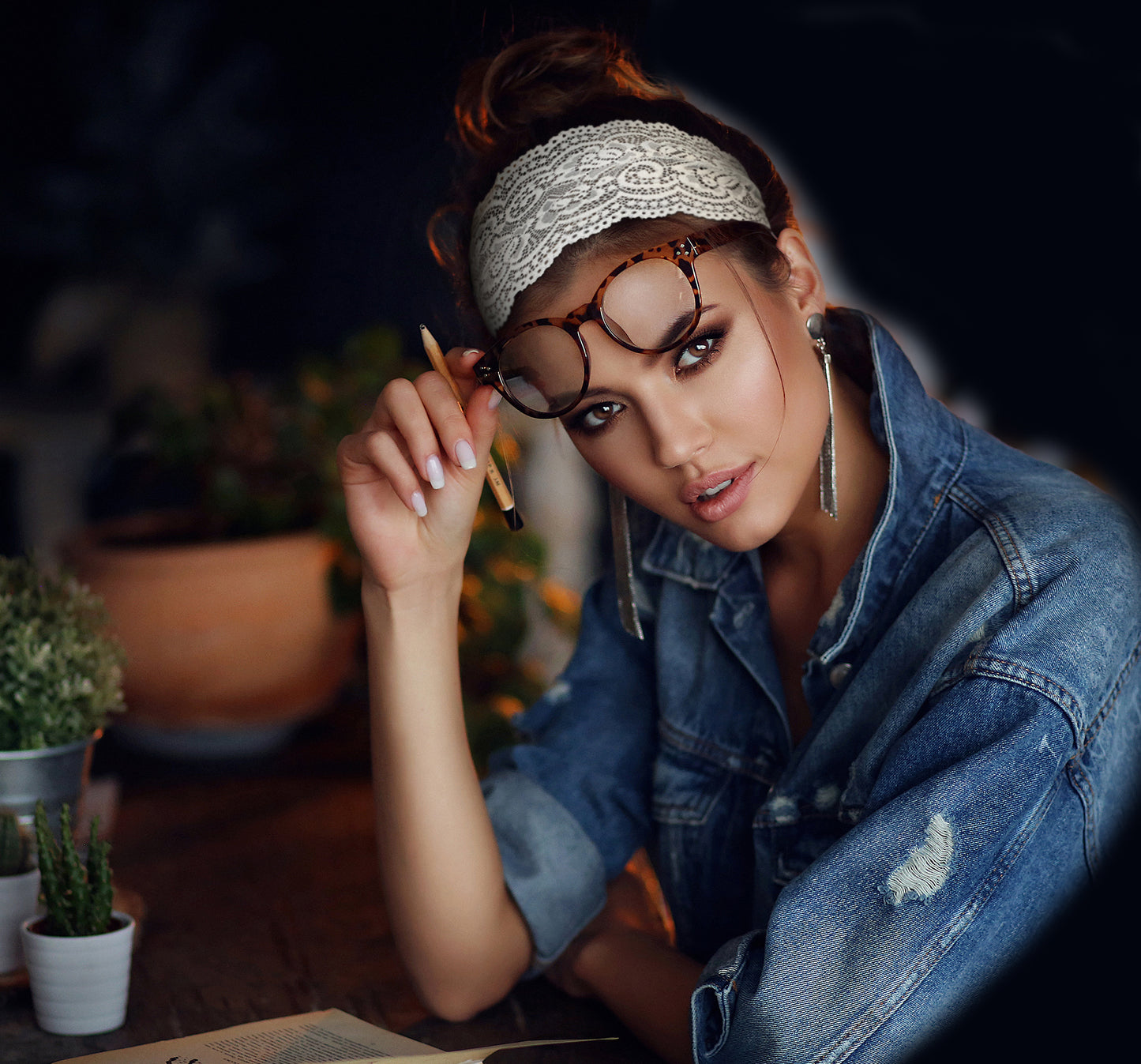 White vintage floral lace headband