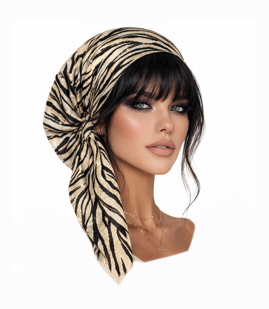 Black gold stripe sparkles non slip headscarf