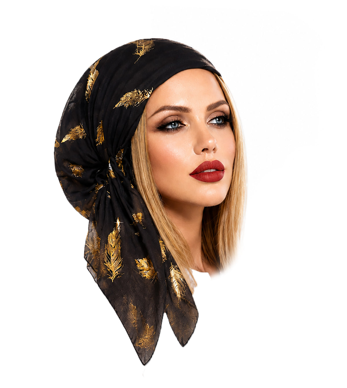 Black Gold Feather Non-Slip Pre-Tied Headscarf