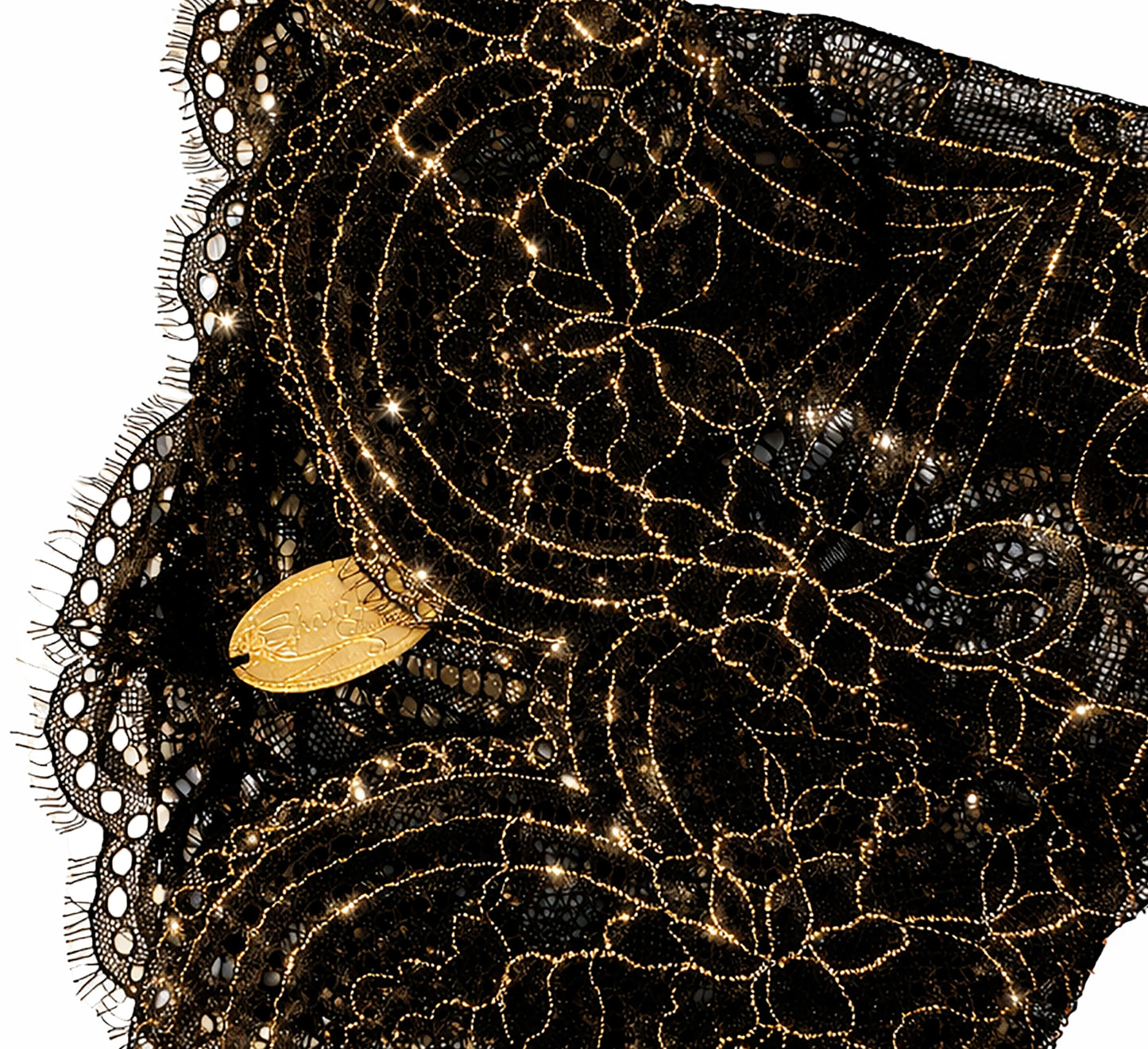 Black lace headband gold floral