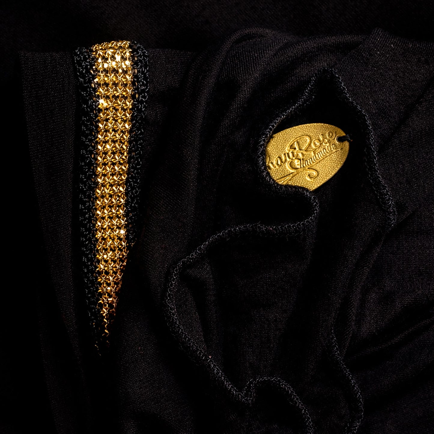 Black headscarf with gold sparkly metal trim