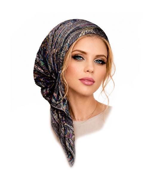 Black purple cashmere ethnic headscarf