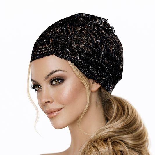 Black silver lace headband