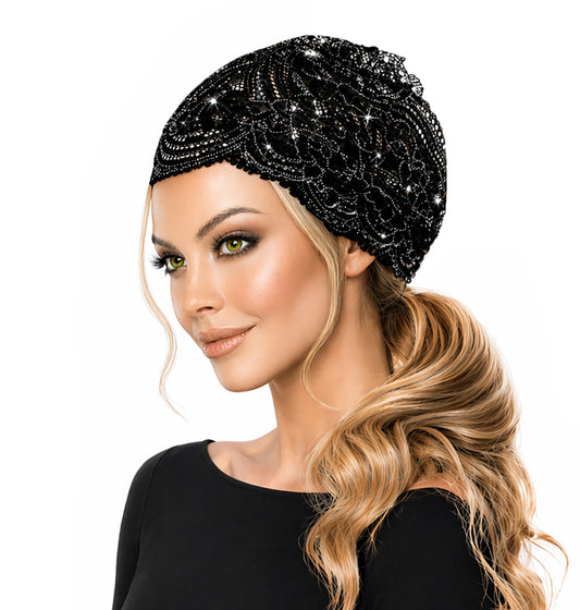 Black silver lace headband