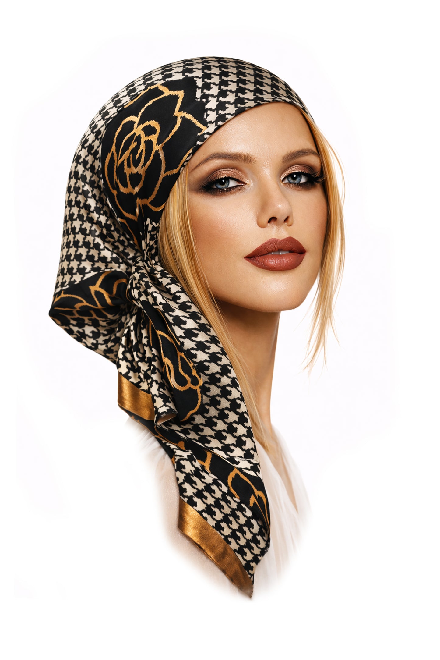 Black gold houndstooth non slip headscarf