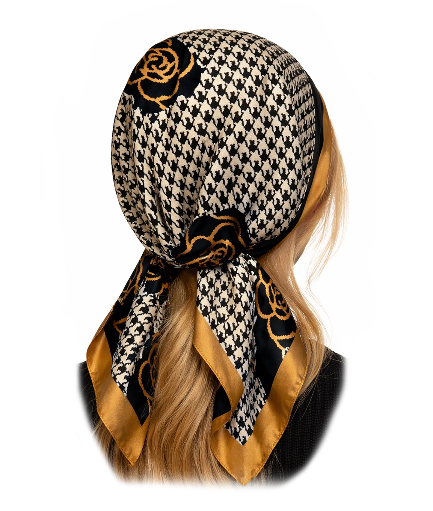 Black gold houndstooth non slip headscarf