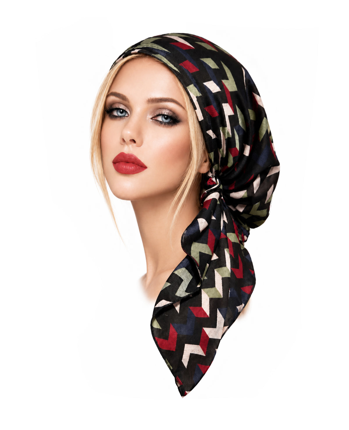 Black Geometric Non-Slip Pre-Tied Cotton Headscarf