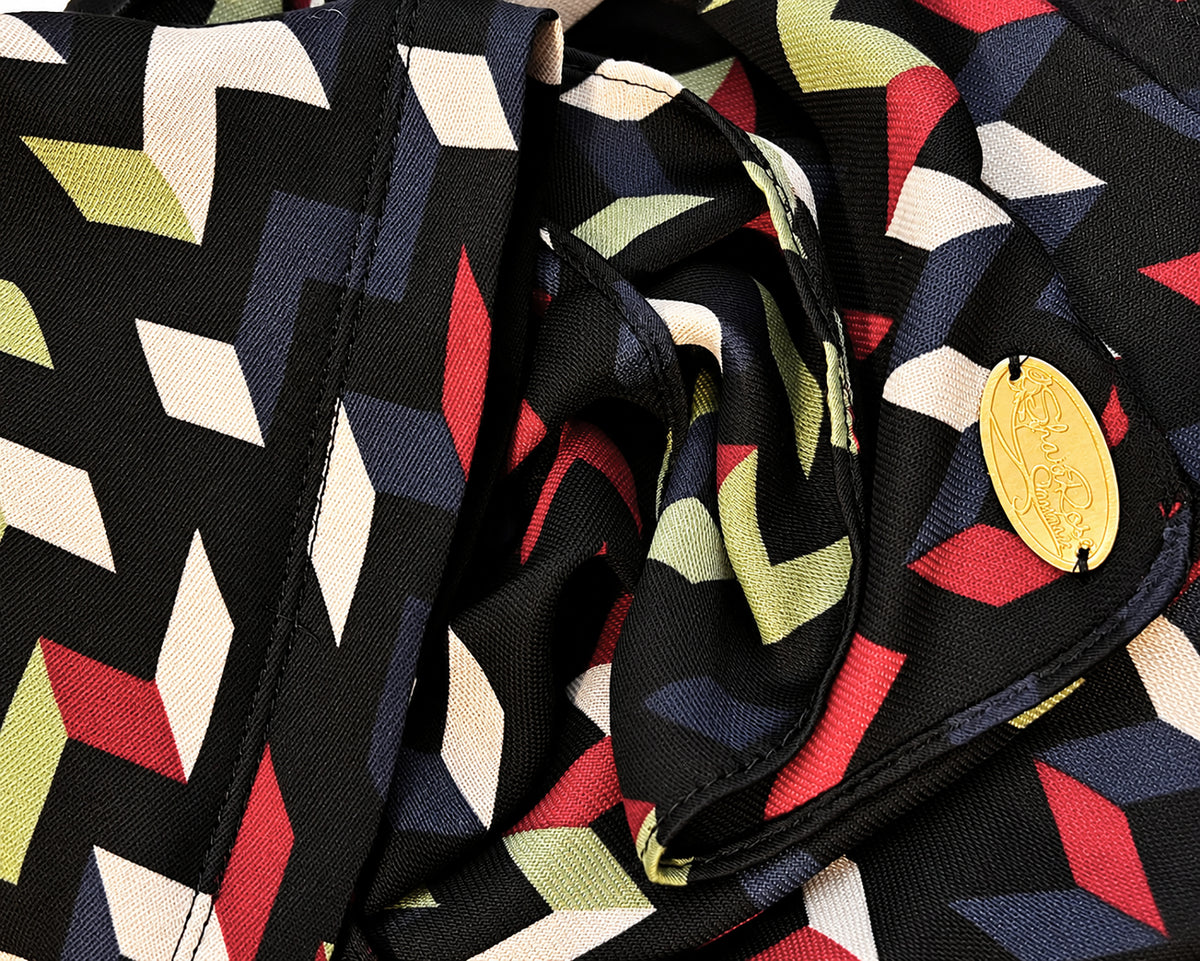 Black Geometric Non-Slip Pre-Tied Cotton Headscarf