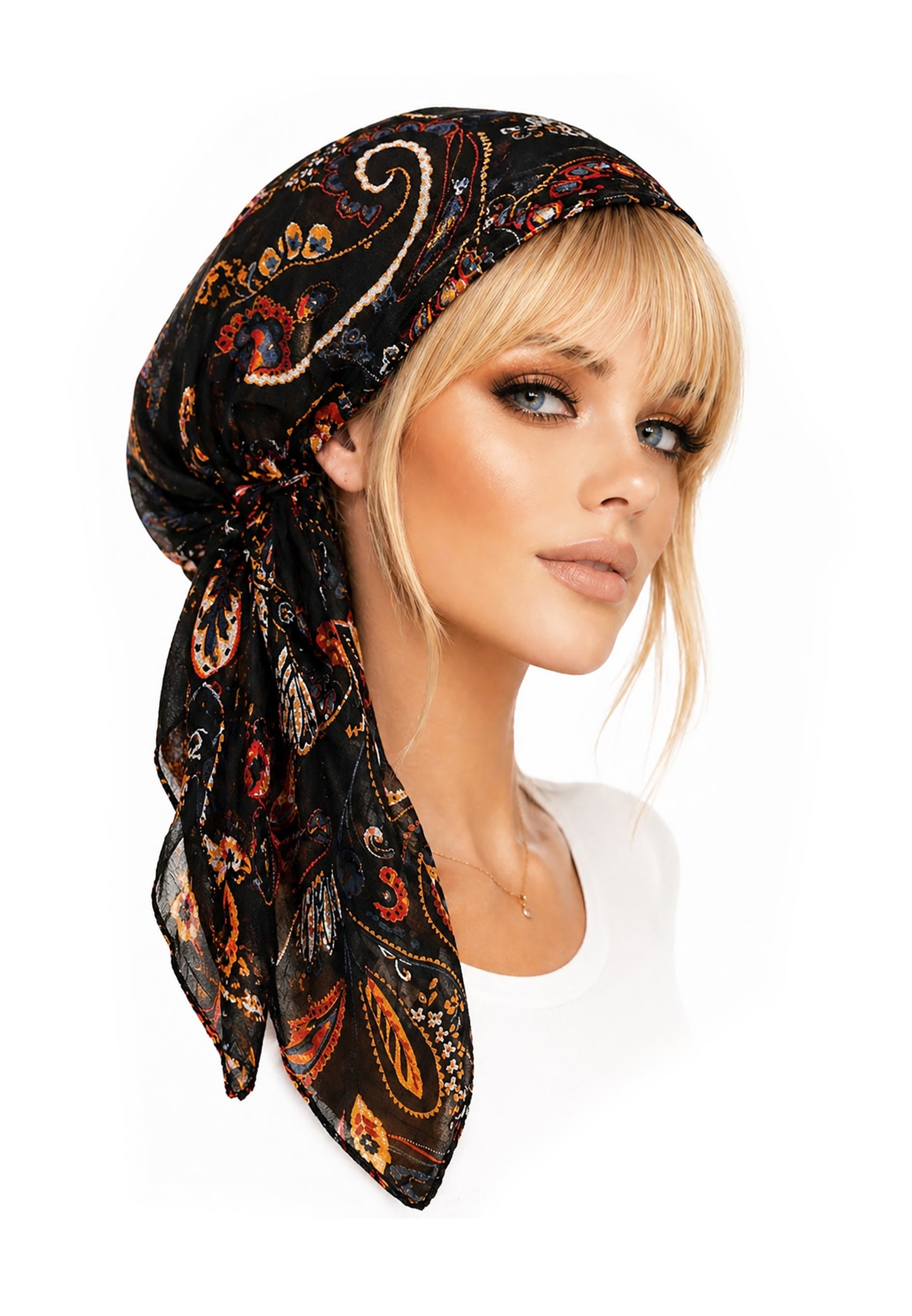 Black paisley lightweight non slip headscarf