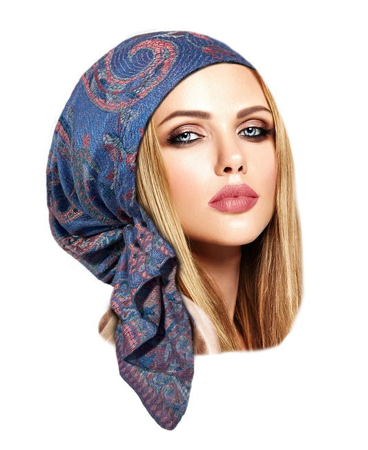 Blue paisley nonslip cashmere headscarf