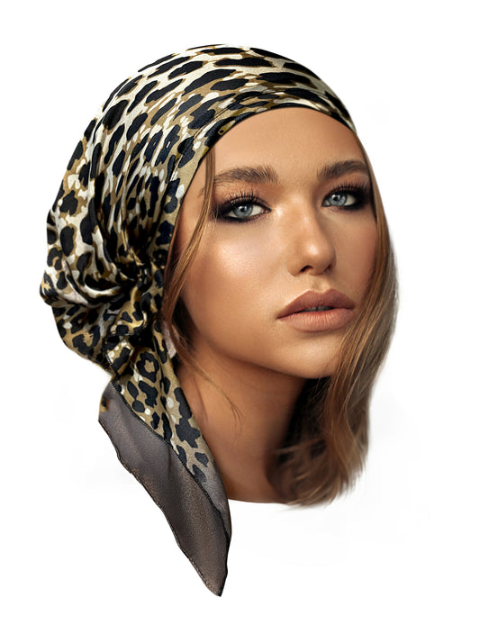 Cheetah satin non slip headscarf
