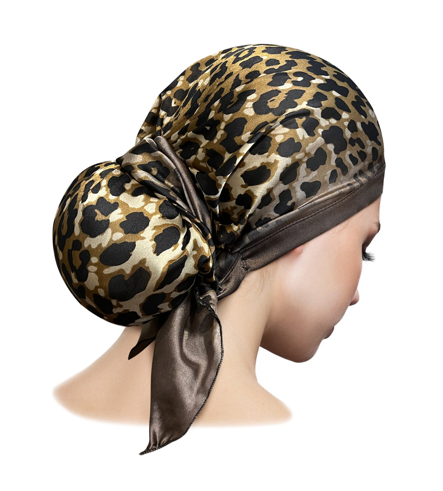 Long cheetah satin non slip headscarf