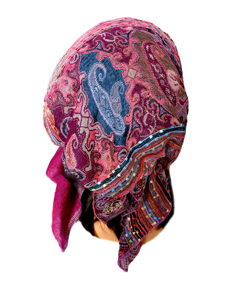 Boho chic cashmere headscarf fuchsia pink