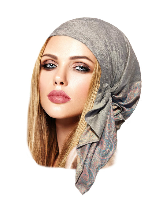 Gray cashmere paisley headscarf