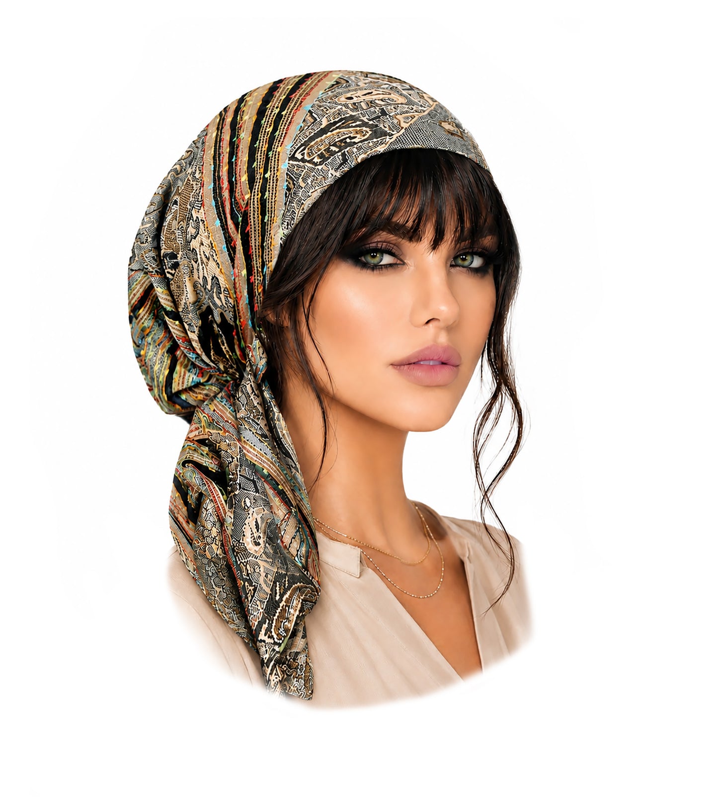 Gray cashmere pre tied headscarf