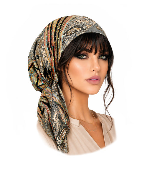 Gray cashmere pre tied headscarf