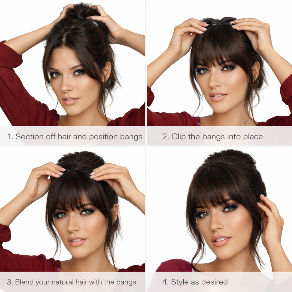 Clip in bangs hair extension mini wig 100% real human (Brown)