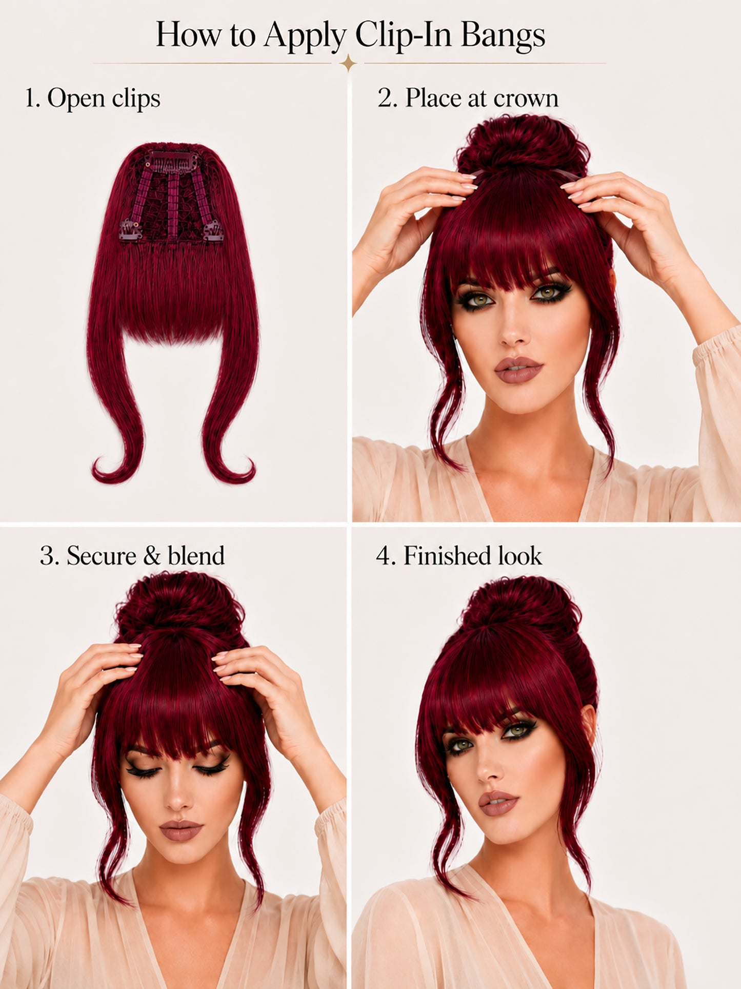 Burgundy 100% Human Hair Clip-In Bangs