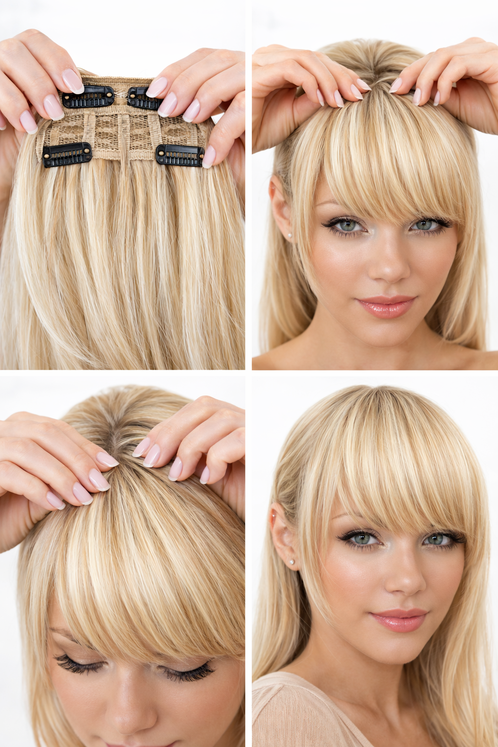 Clip in bangs hair extension mini wig 100% real human (Light blonde mix)