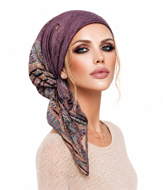 Mauve purple cashmere non slip headscarf