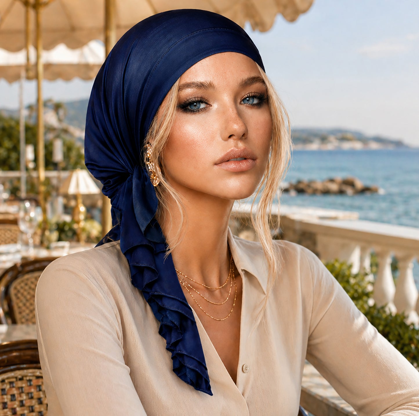 Deep navy blue non slip lightweight headscarf