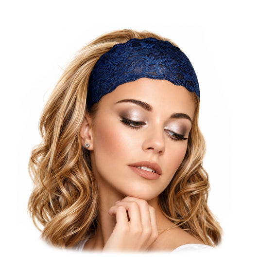 Navy Blue Floral Lace Headband