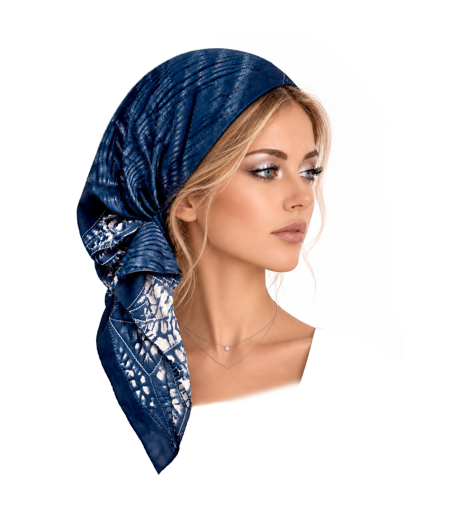Navy Blue Tie-Dye Non-Slip Pre-Tied Headscarf