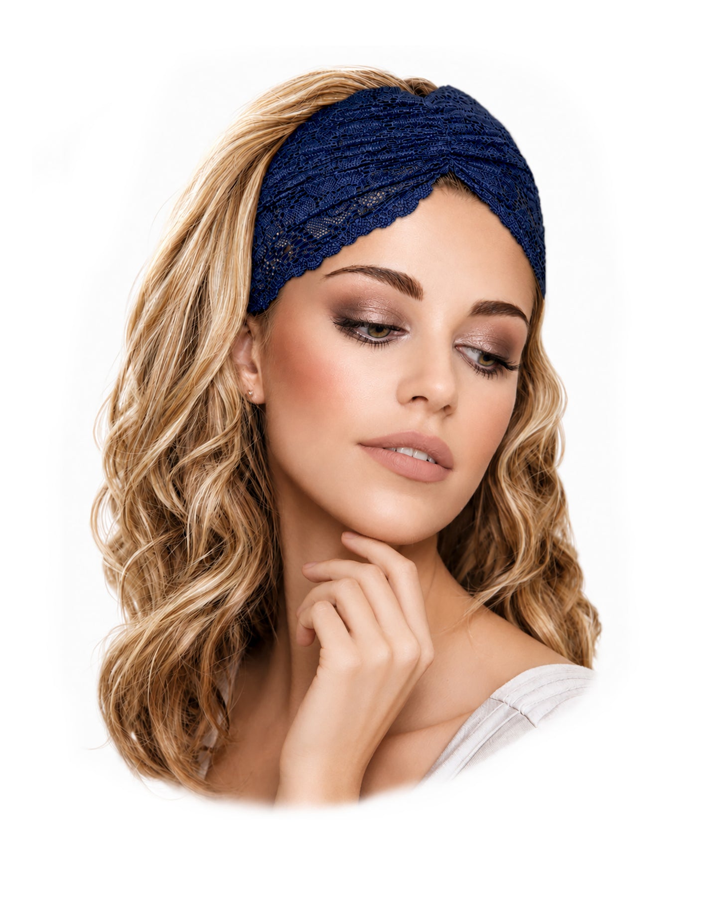 Navy Blue Scalloped Lace Headband