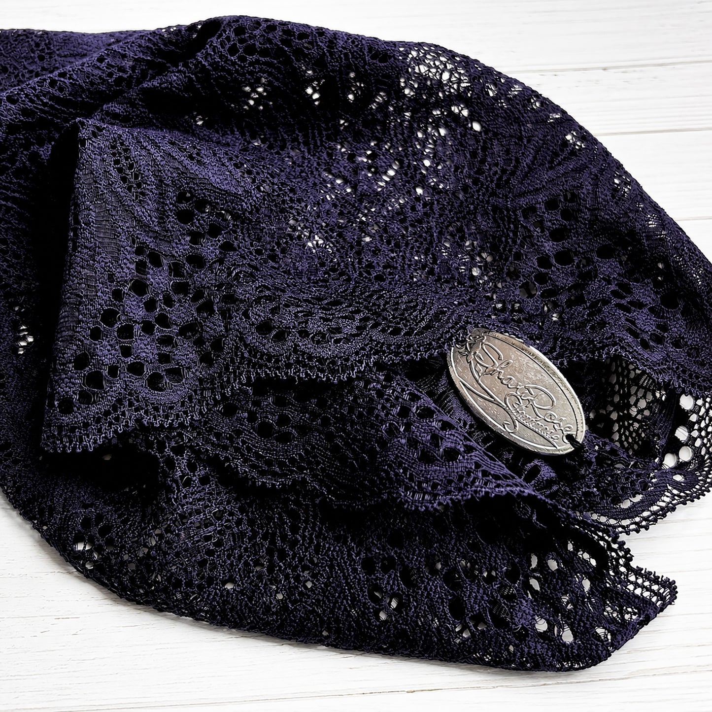 Navy Blue Scalloped Lace Headband