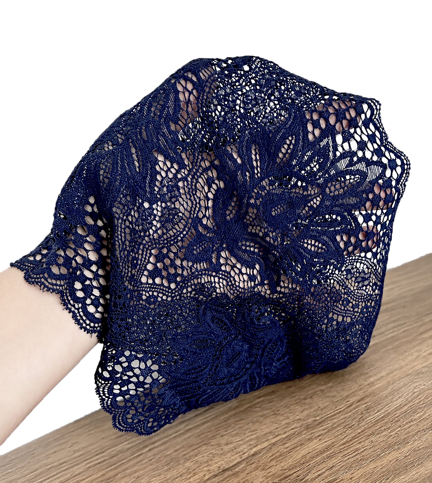 Navy Blue Scalloped Lace Headband
