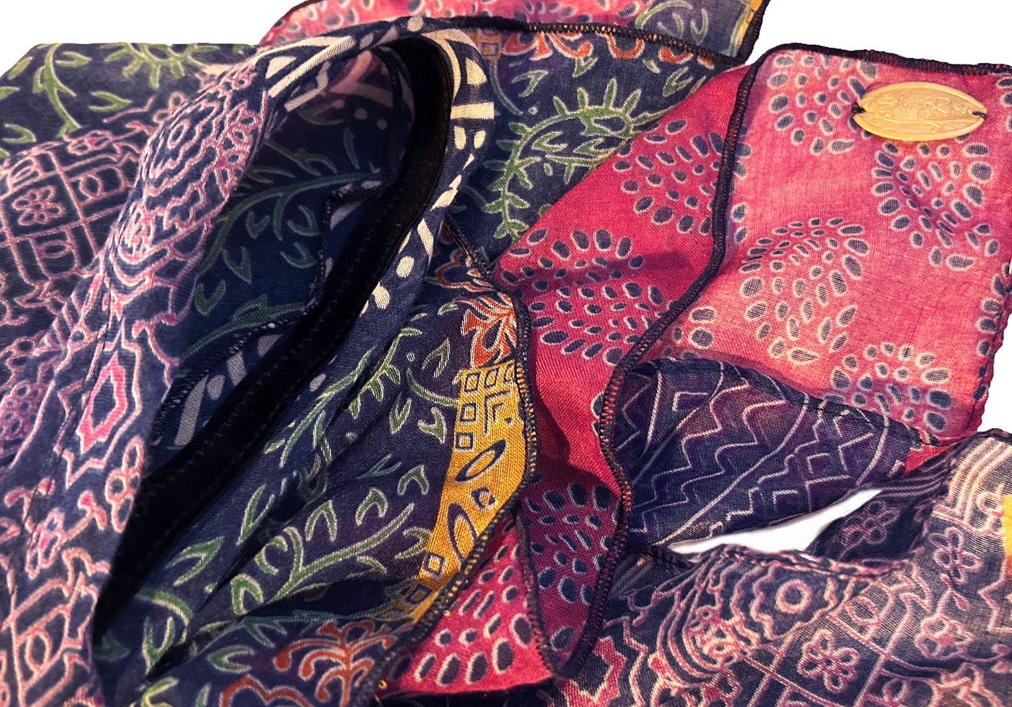 Navy Blue Pink Non-Slip Paisley Headscarf