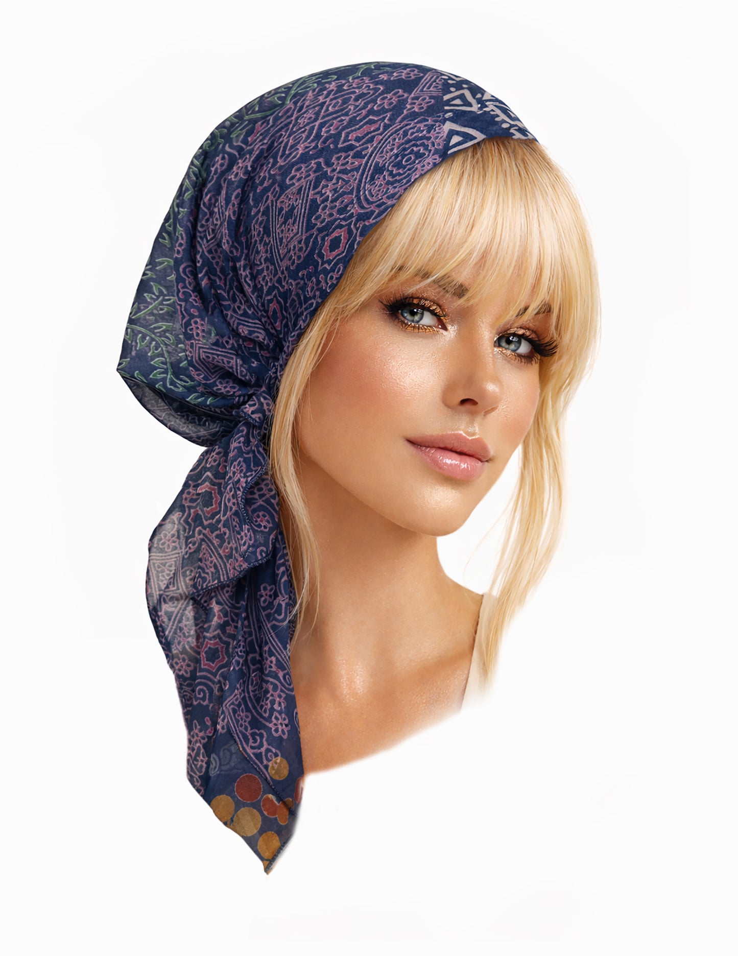 Navy Blue Pink Non-Slip Paisley Headscarf