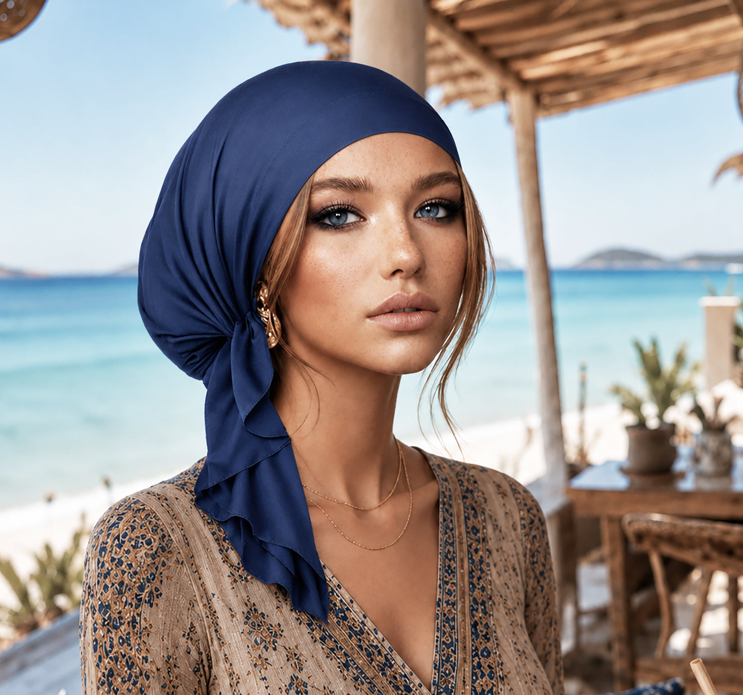 Periwinkle blue non slip cotton headscarf
