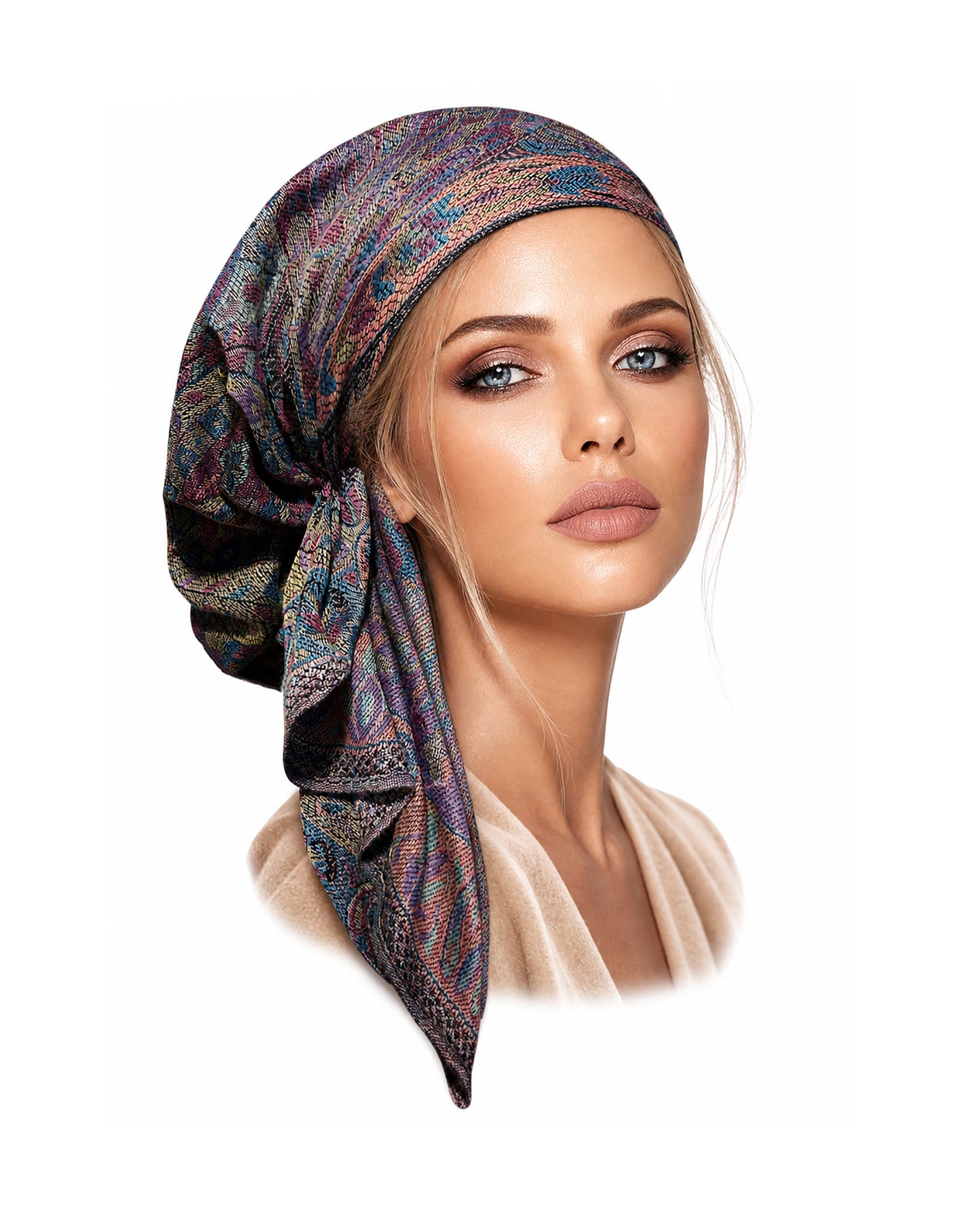 Purple teal cashmere headscarf