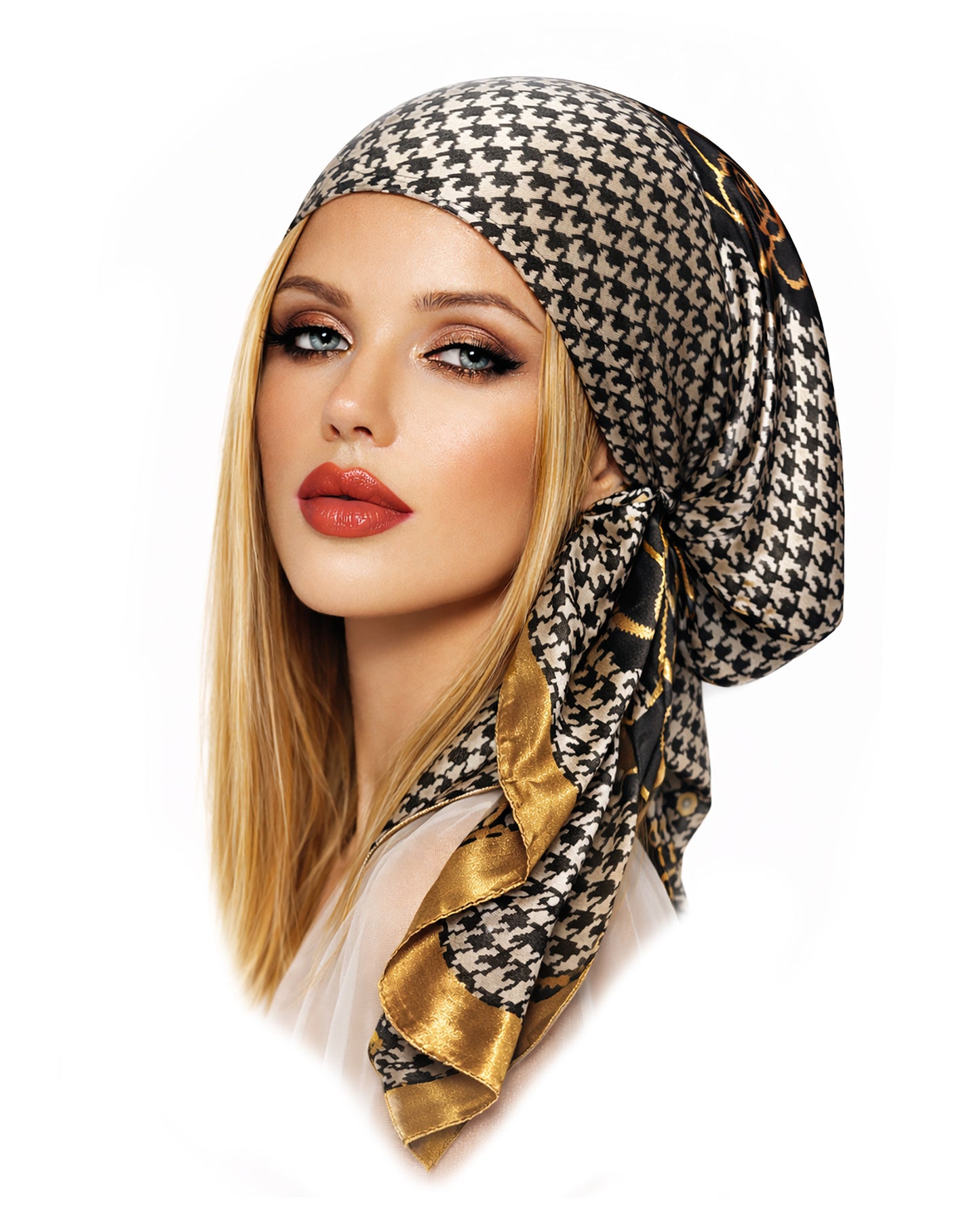 Black gold houndstooth non slip headscarf