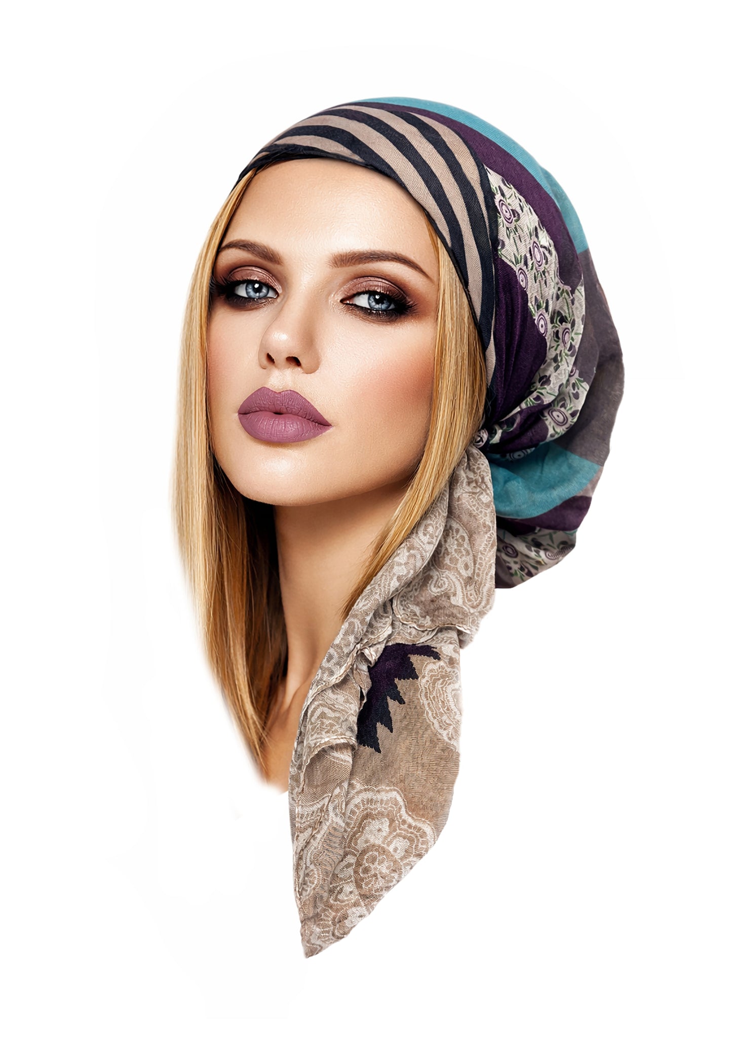 Summer non slip purple taupe stripe headscarf