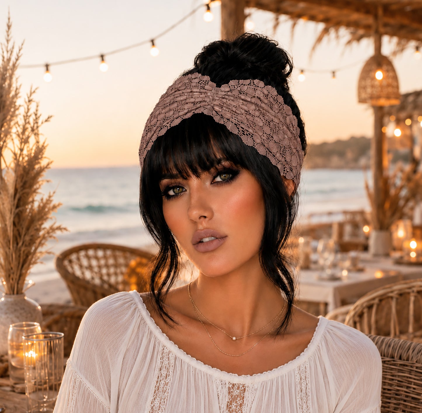 Taupe vintage stretch lace headband