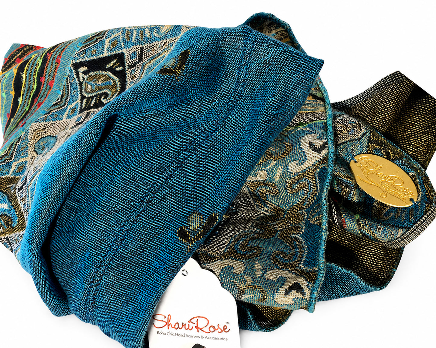Teal non slip cashmere pre tied headscarf